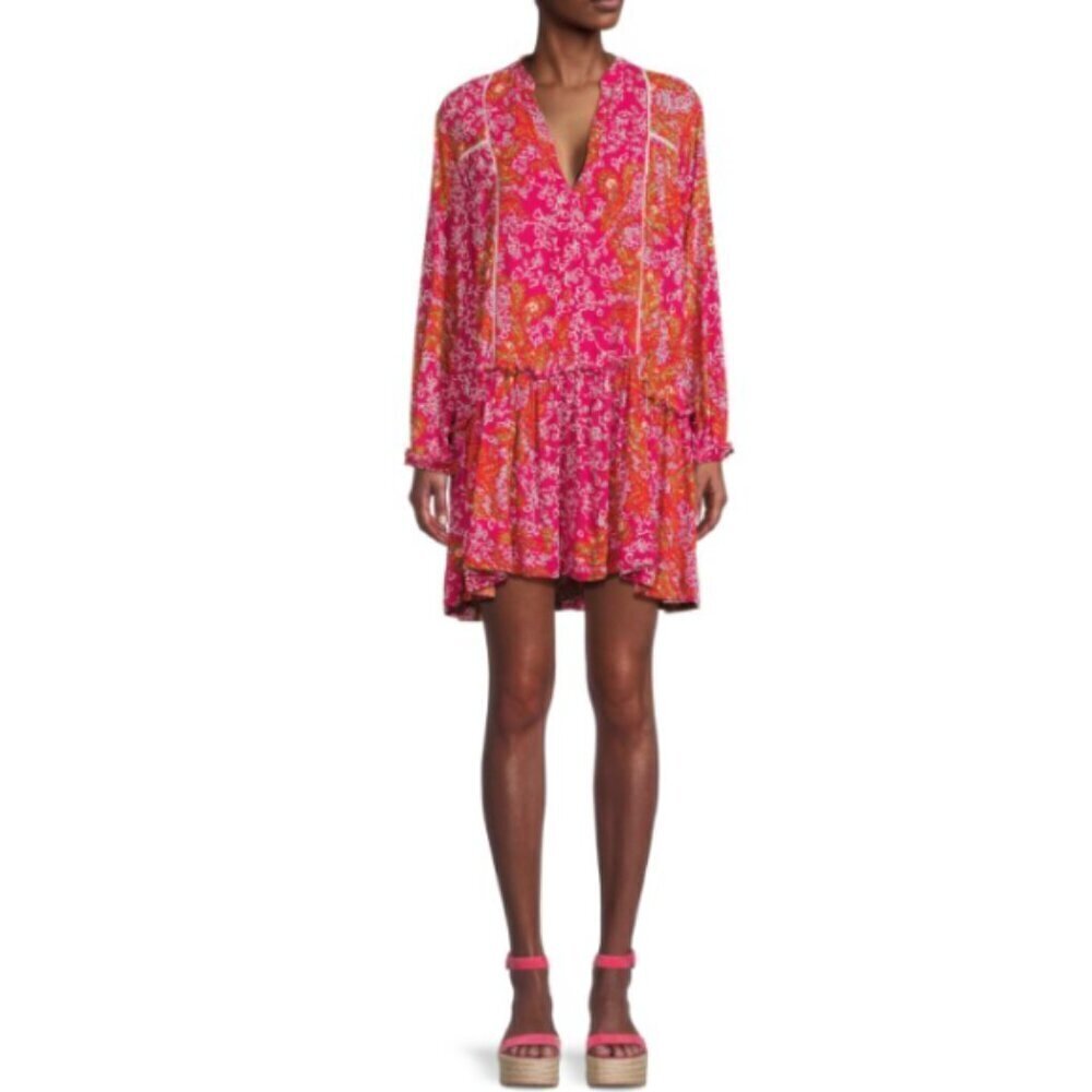 Poupette St Barth 'Sylvia' Drop Waist Mini-Dress, Pink Parrot Batik
